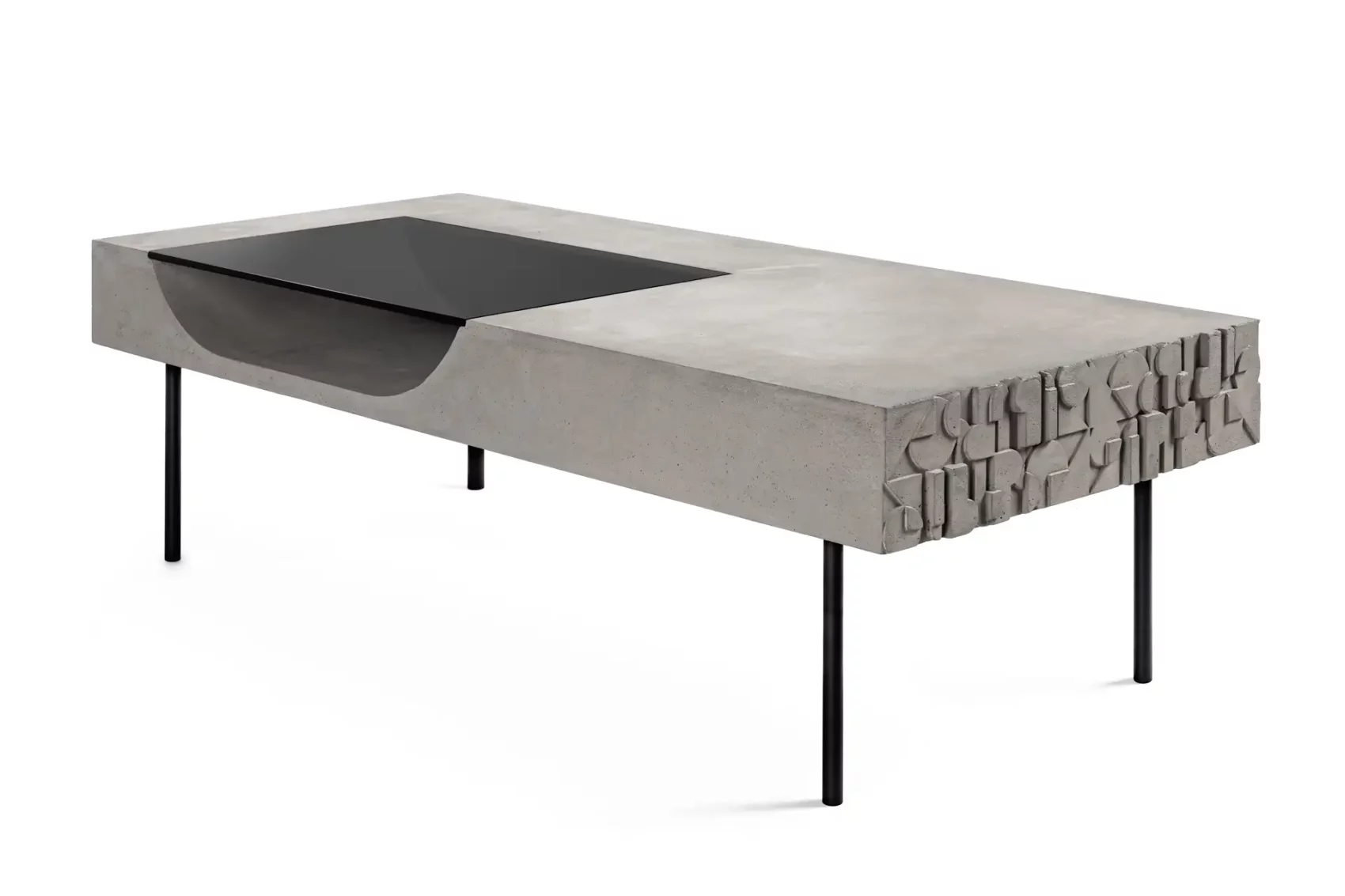 Concrete coffee table with glass tray inspired by the Bauhaus school