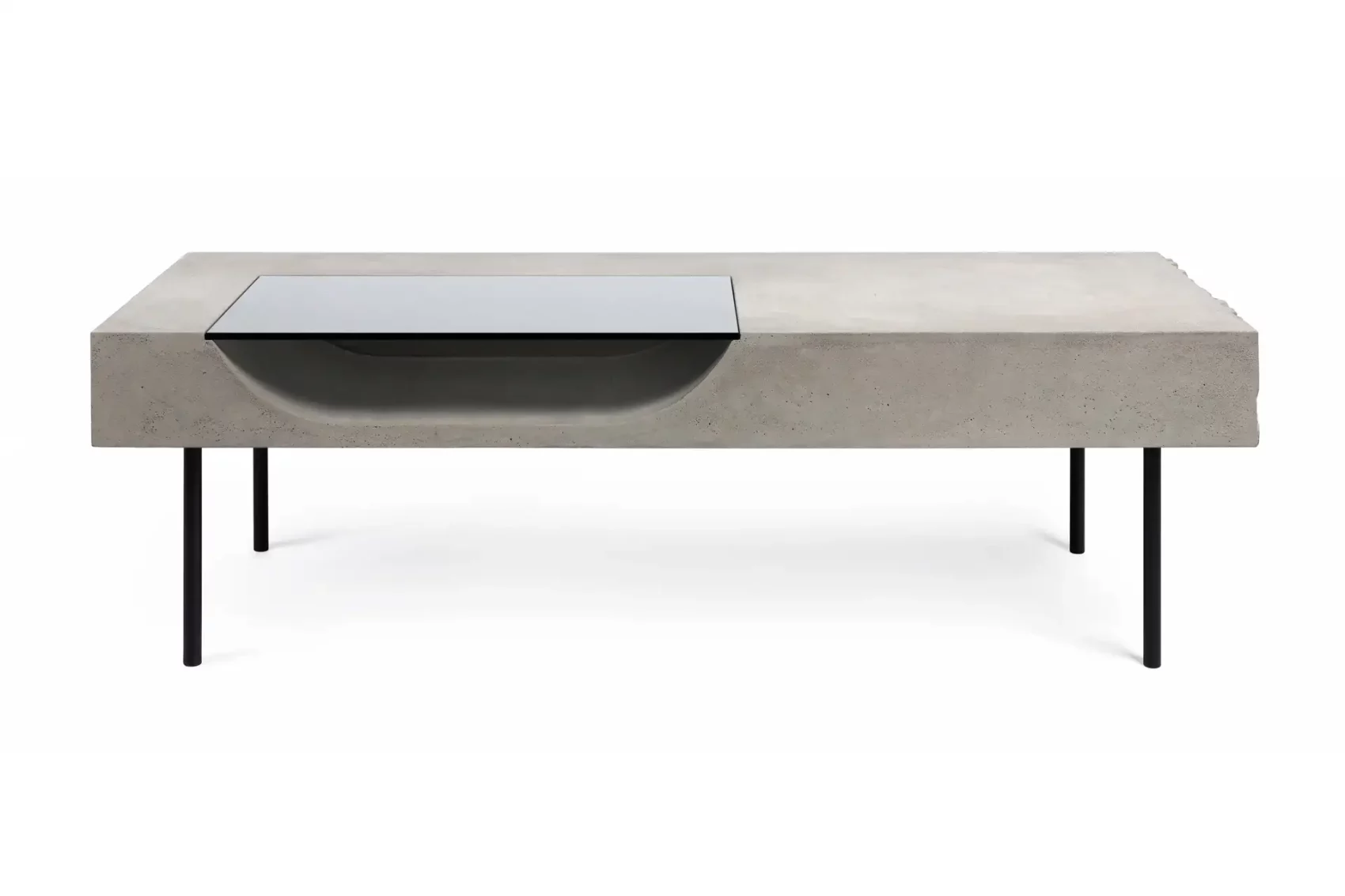 Modern concrete coffee table with a storage niche of designer Bertrand Jayr for Lyon Concrete