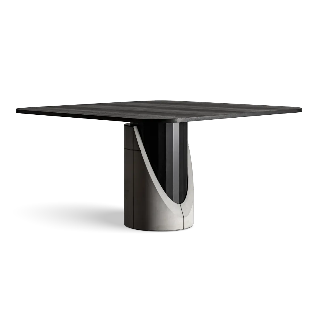 The square version of the Sharp dining table: concrete, wood and metal by designer Bertrand Jayr for Lyon Concrete