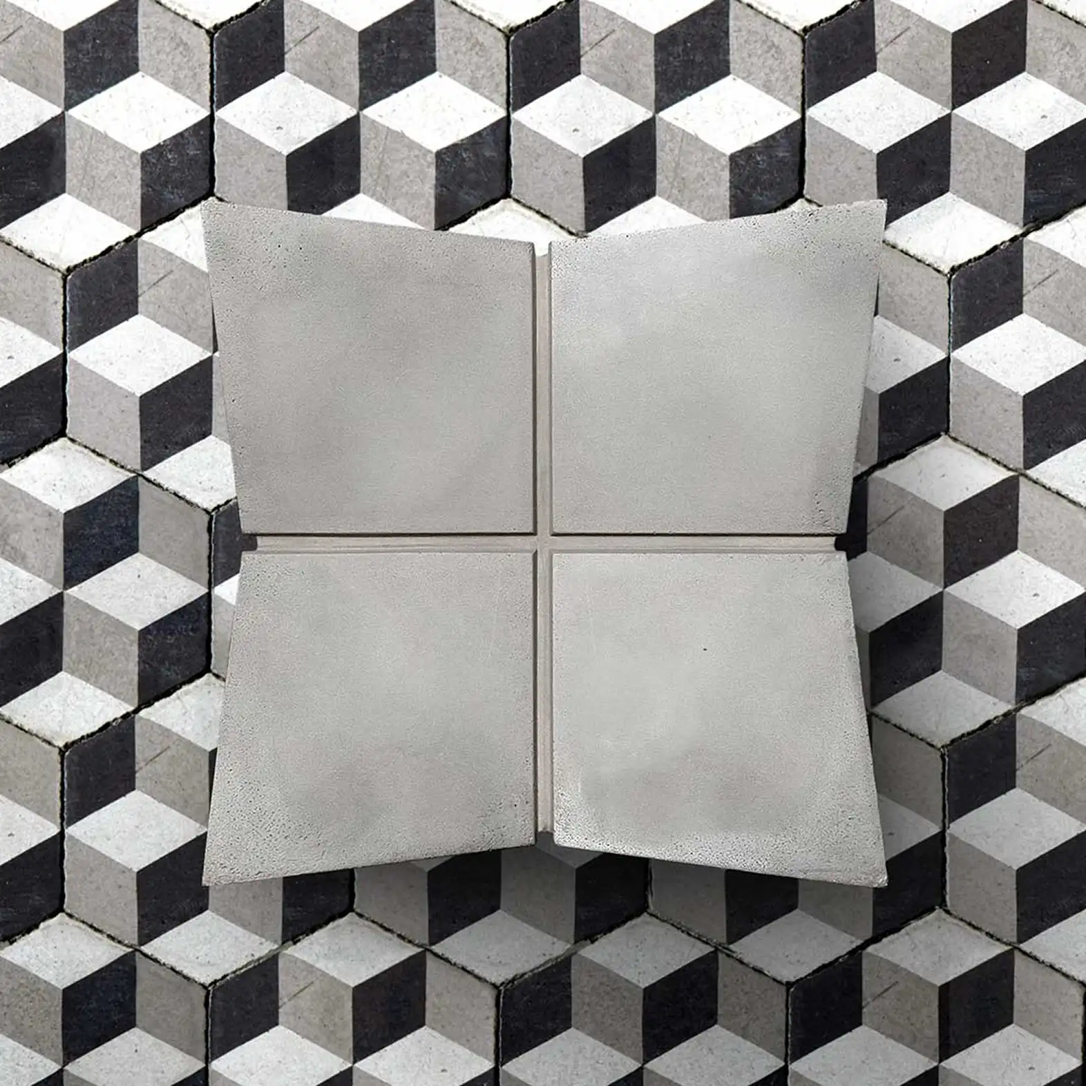 Bridge concrete design piece, top view on geometric tiles — Lyon Béton