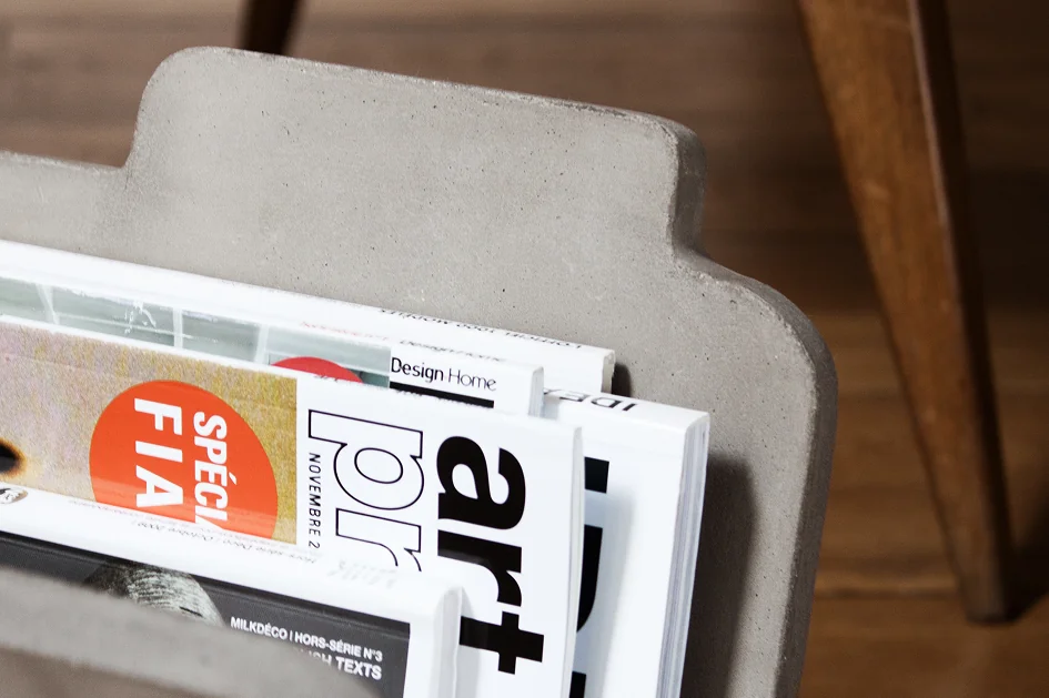 Doc concrete magazine rack holding magazines